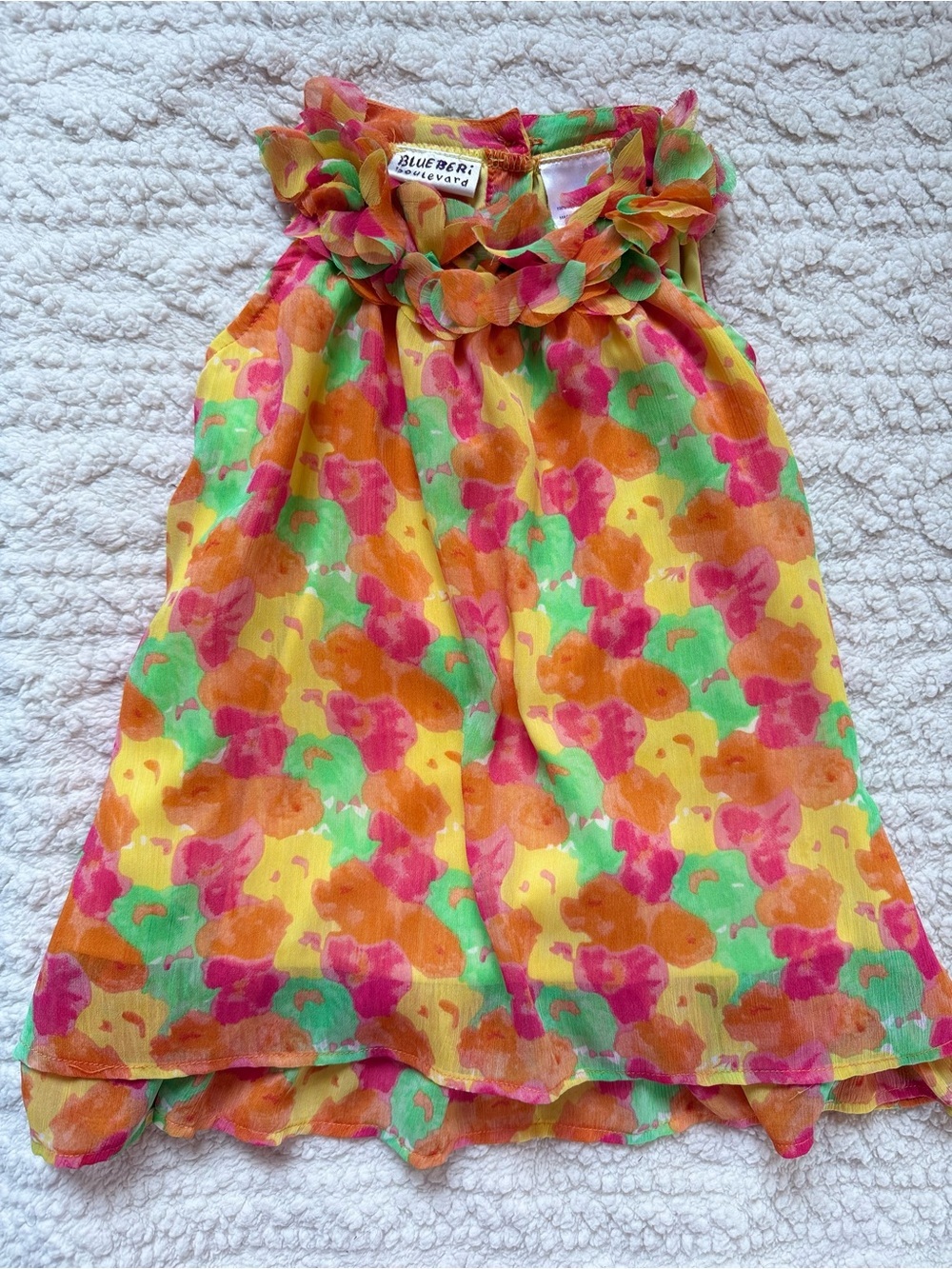 Kids Blueberi Boulevard Dress Yellow Pink Orange Green Floral Halter Ruffle 2T